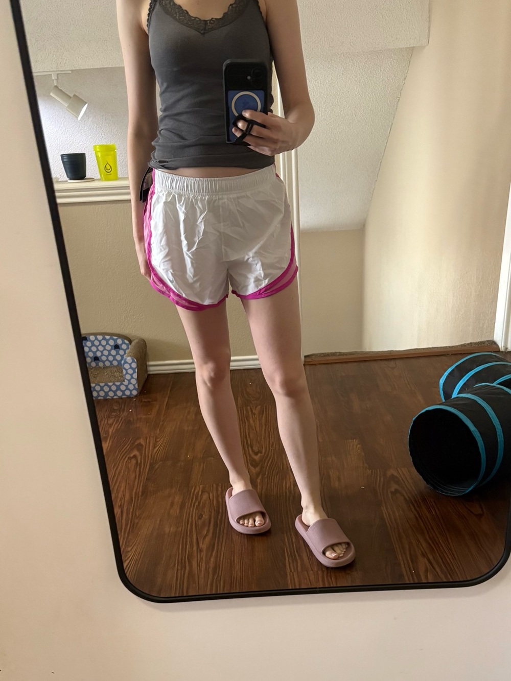 Nike White Athletic Shorts with Pink Trim